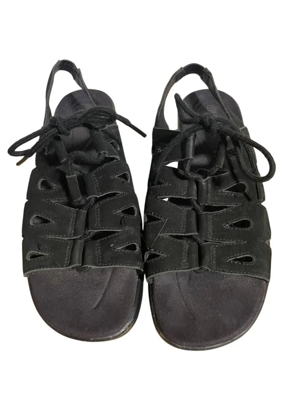 Cobbie Cuddlers Lace Up Ultra Massage Black Suede Leather Sandals Womens 8.5W
